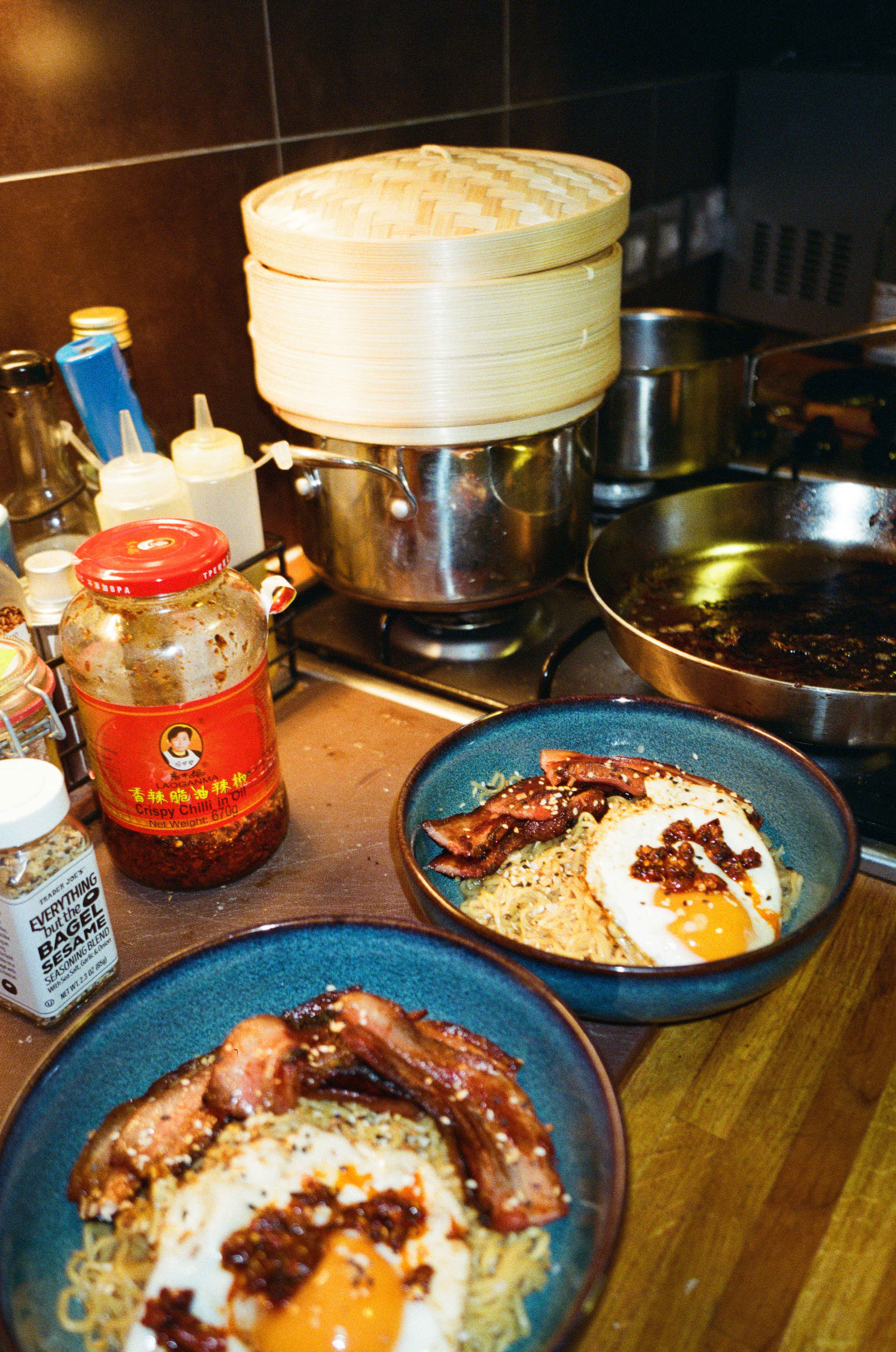 Hoisin bacon noodles with fried egg photo 1