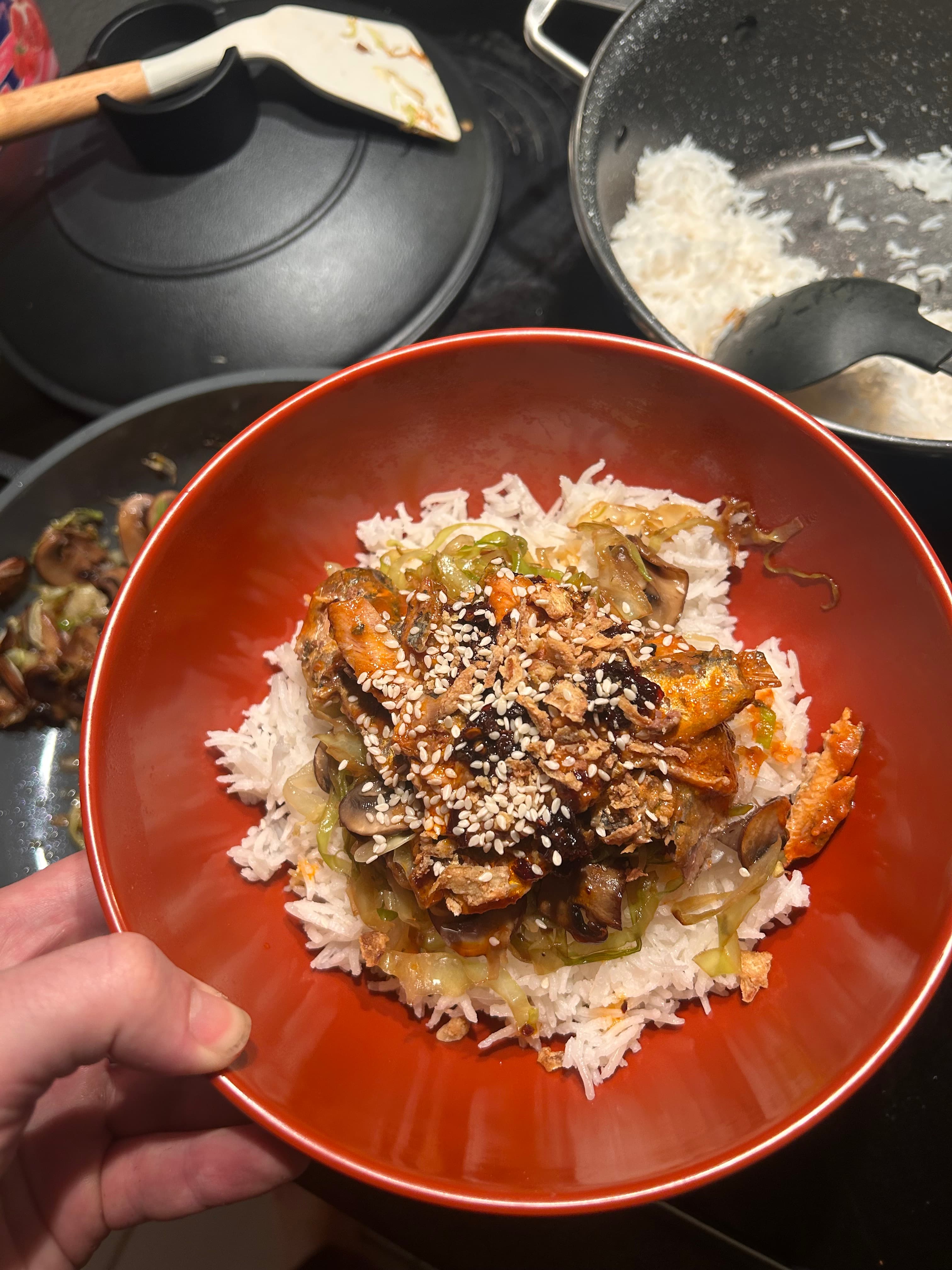 Soy mushroom and cabbage with tinned sardines photo 1