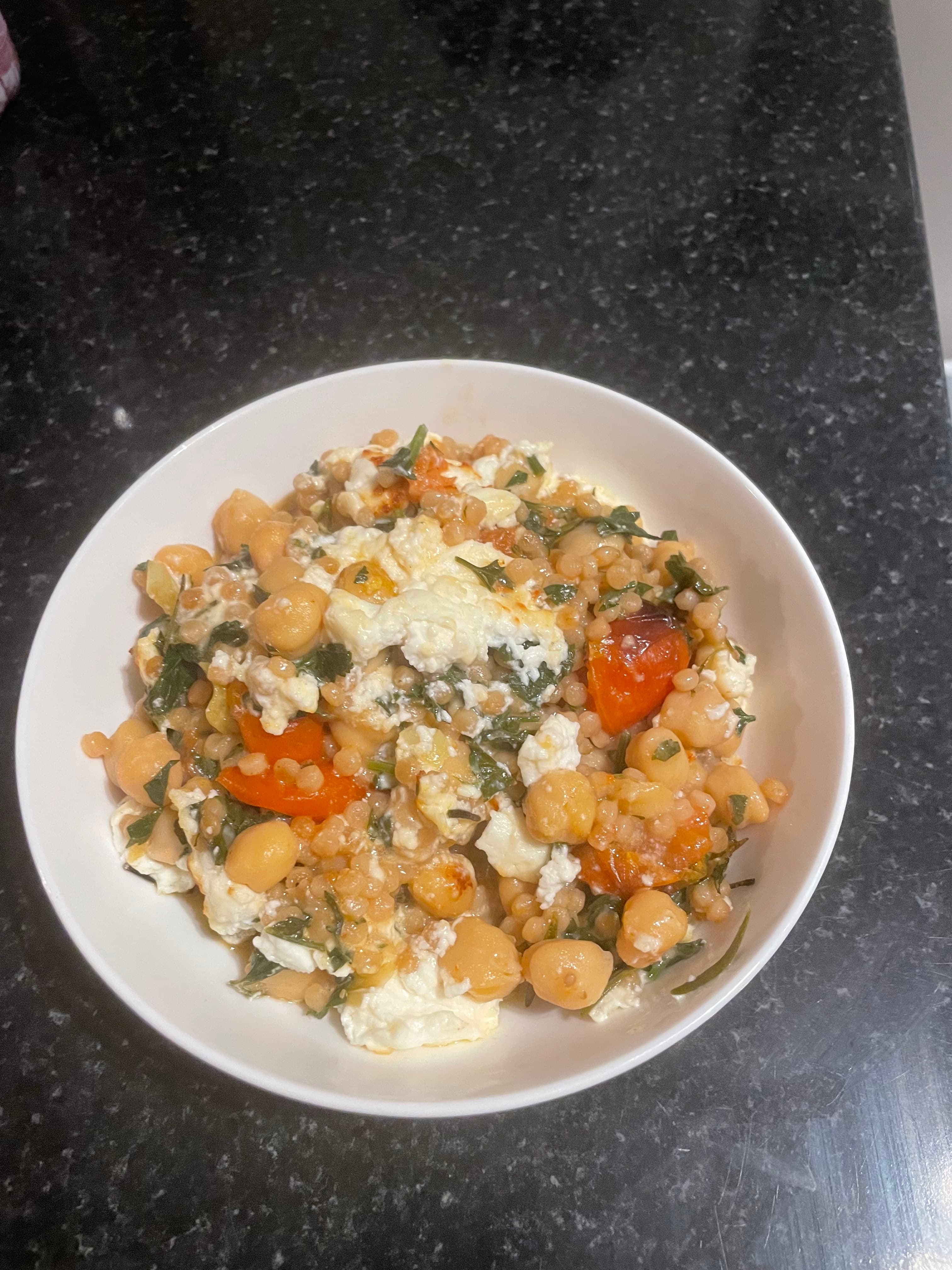 Giant couscous with feta, parmesan, parsley, chickpeas, rosemary, spring onion photo 1